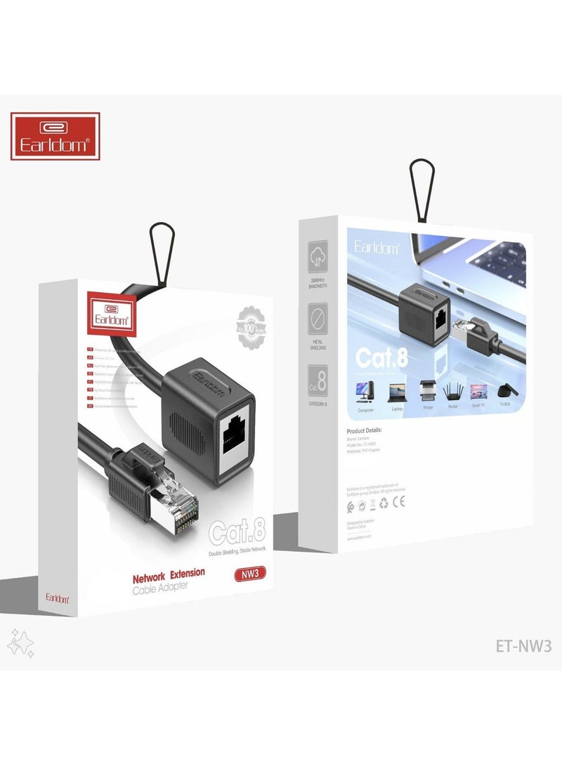 Earldom ET-NW3 Cat 8 Network Extension Adapter 1M, 2000MHz Bandwidth, Universal Compatibility, High-Speed Ethernet Cable for Gaming, Streaming, Home & Office Networking - Image 3